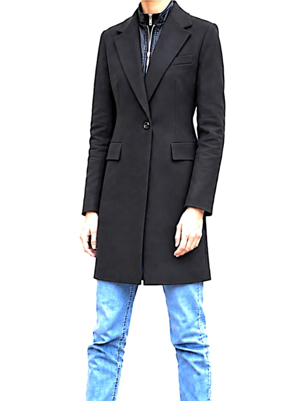 MANGO black coat XS/S NWT elegant 1button poly viscose gabardine pockets midi